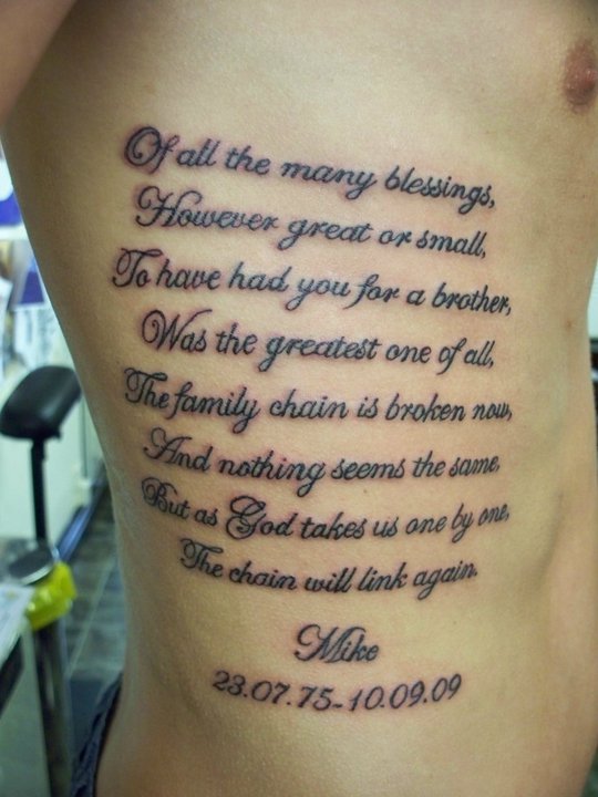 Lettering tattoos on rib cage have become very famous for men ad women